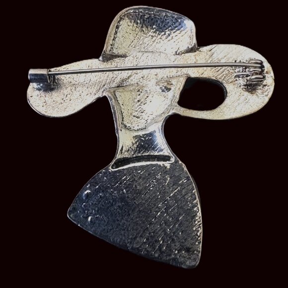 Vintage Silver lady Brooch with Detailed Hat Abalone Inlay - Picture 2 of 10